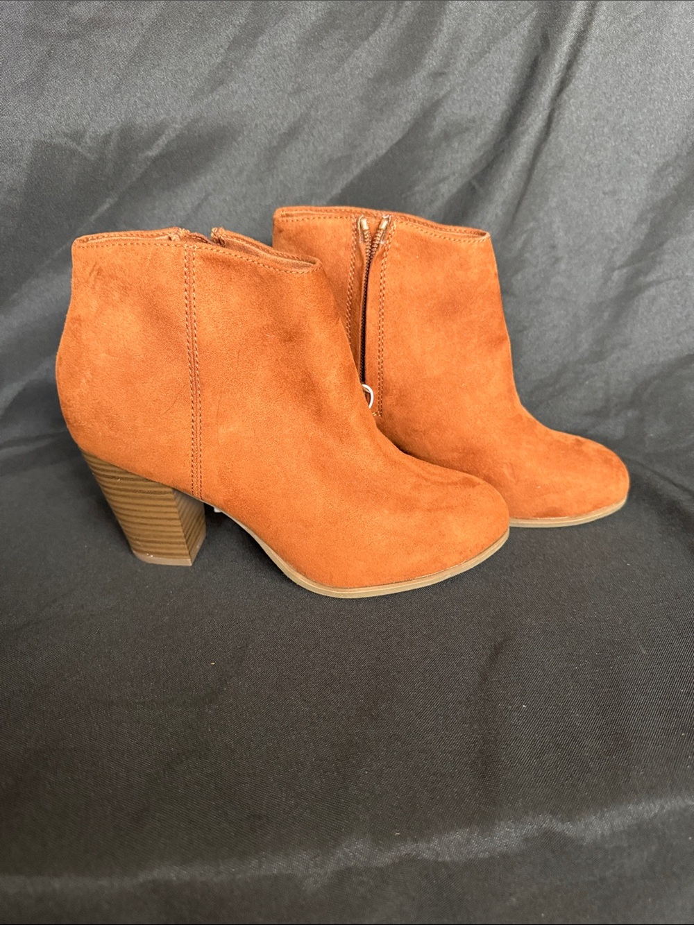 Old Navy Orange Suede Ankle Booties with Stacked Heel